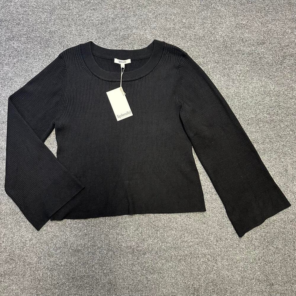 NEW Splendid Women’s Rumi Ribbed Sweater Bell Sleeve Boxy Fit Long Sleeve L
